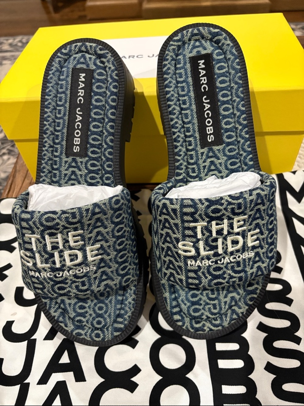 Marc Jacobs Blue Denim Logo Slide Sandals Size 9(40)